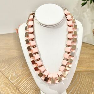 Blush Pink & Gold Statement Necklace Chunky Geometric Adjustable 17” + Ext